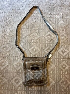 Coach Grey Silver Signature Crossbody with Leather Trim